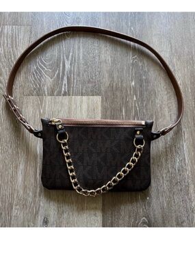 Michael Kors Purse Signature
Logo Chain Belt Bag Brown
Gold Zip Wallet Waist